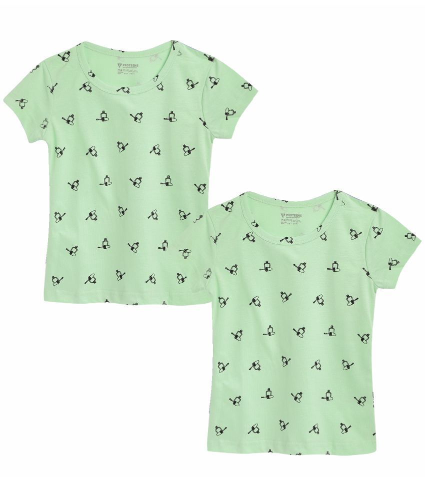     			Proteens Green Cotton Blend Girls T-Shirt ( Pack of 2 )