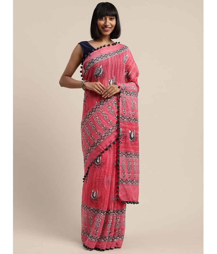     			Vaamsi Art Silk Printed Saree With Blouse Piece - Pink ( Pack of 1 )