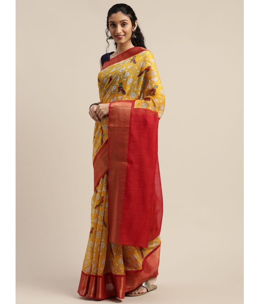     			Vaamsi Art Silk Printed Saree With Blouse Piece - Yellow ( Pack of 1 )