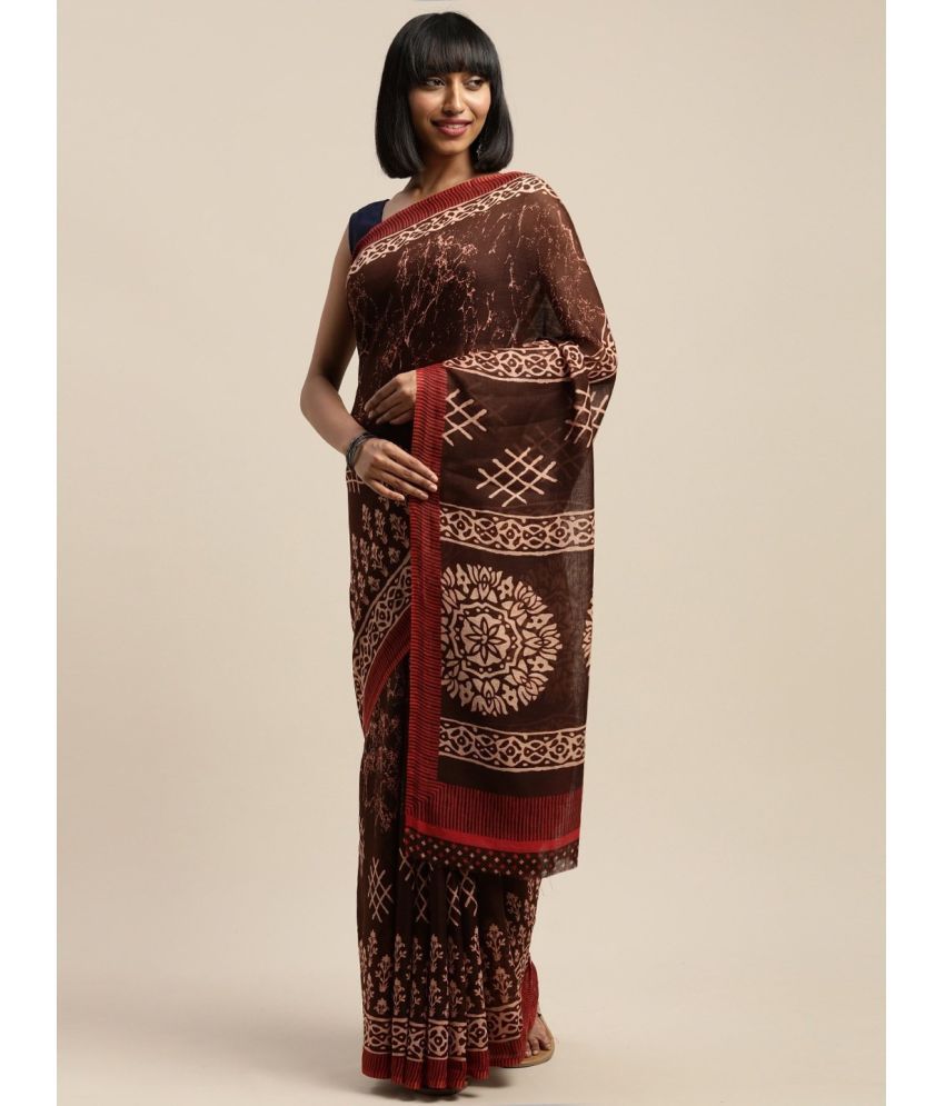     			Vaamsi Art Silk Printed Saree With Blouse Piece - Brown ( Pack of 1 )