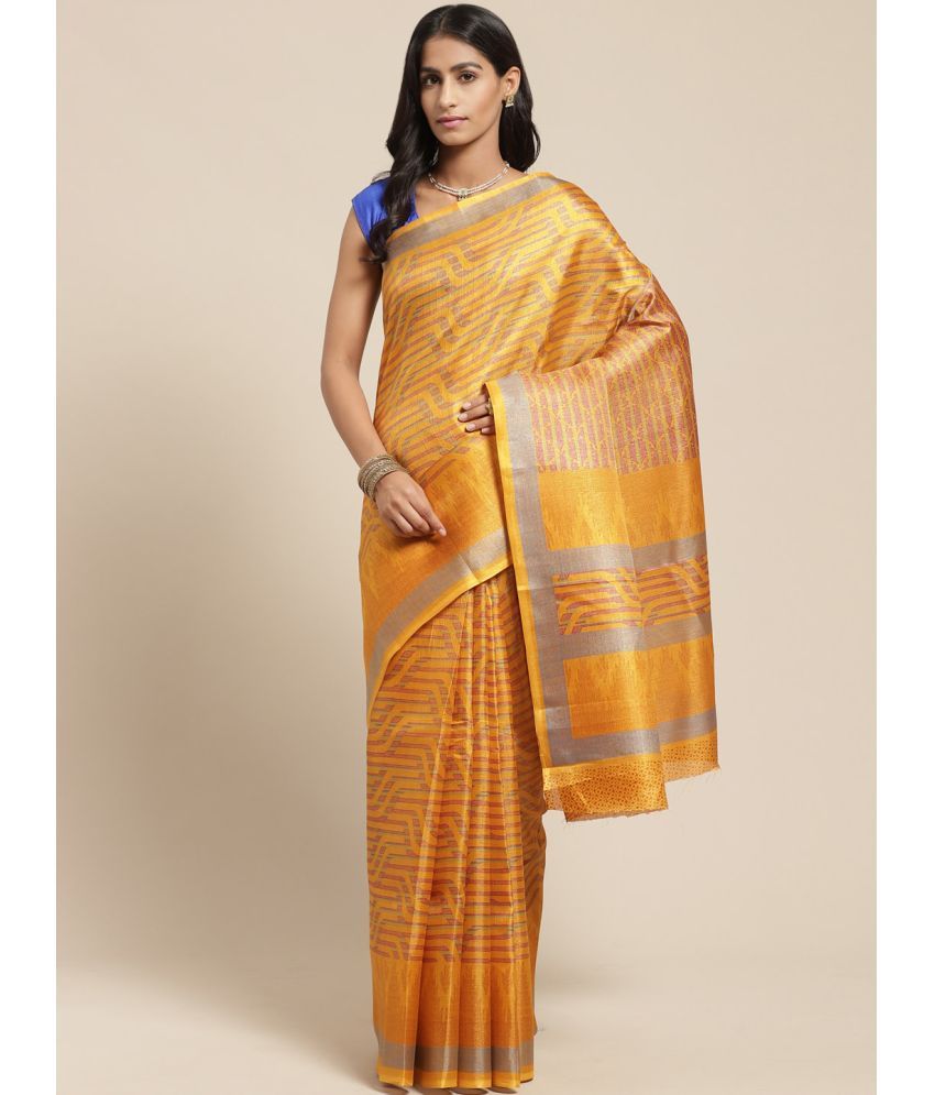     			Vaamsi Art Silk Printed Saree With Blouse Piece - Mustard ( Pack of 1 )