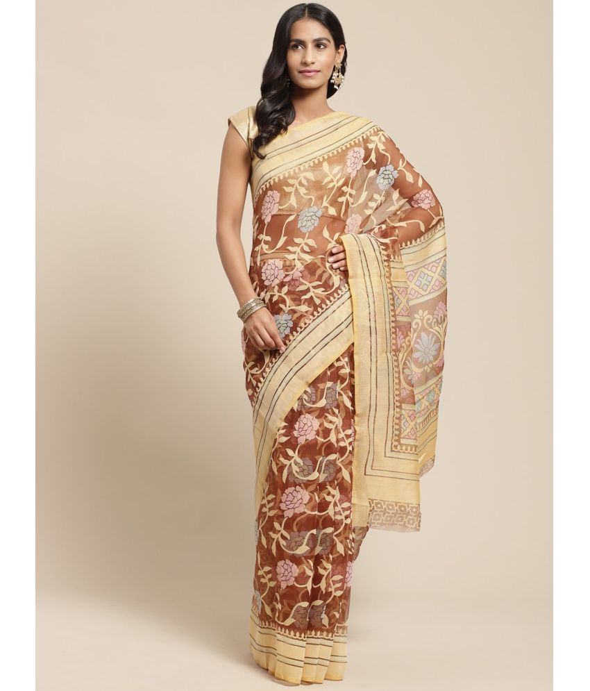     			Vaamsi Brasso Printed Saree With Blouse Piece - Brown ( Pack of 1 )