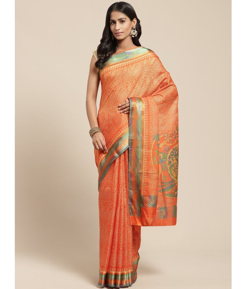     			Vaamsi Cotton Blend Printed Saree With Blouse Piece - Orange ( Pack of 1 )