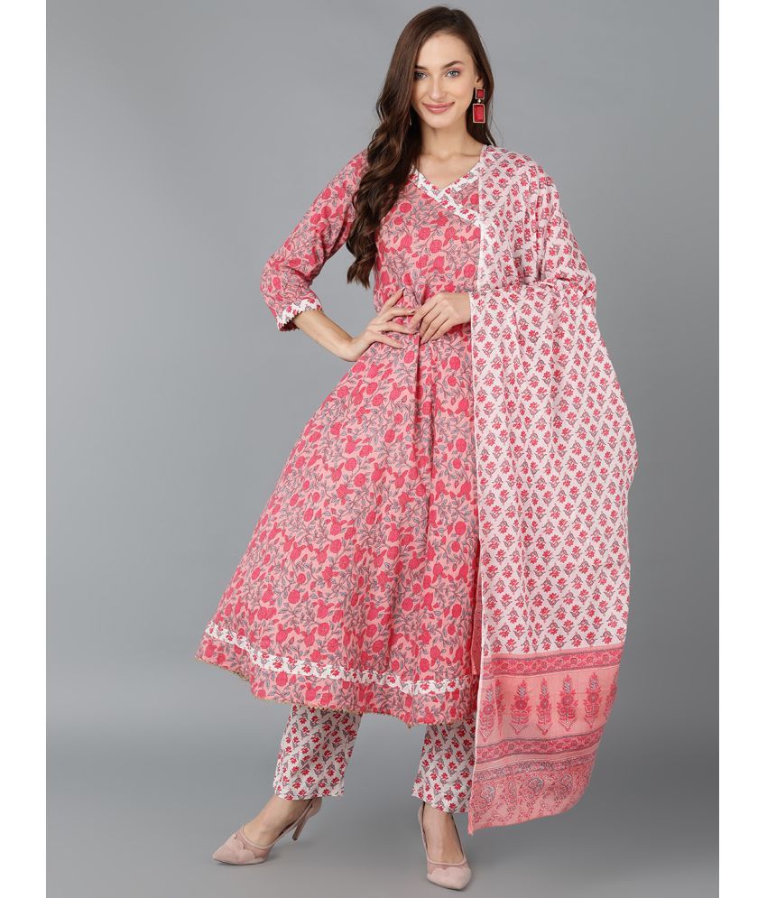     			Vaamsi Cotton Printed Kurti With Pants Women's Stitched Salwar Suit - Pink ( Pack of 1 )