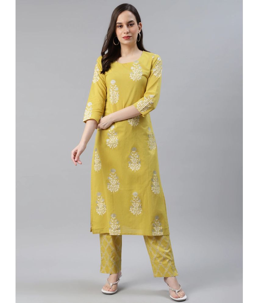     			Vaamsi Cotton Printed Kurti With Pants Women's Stitched Salwar Suit - Lime Green ( Pack of 1 )