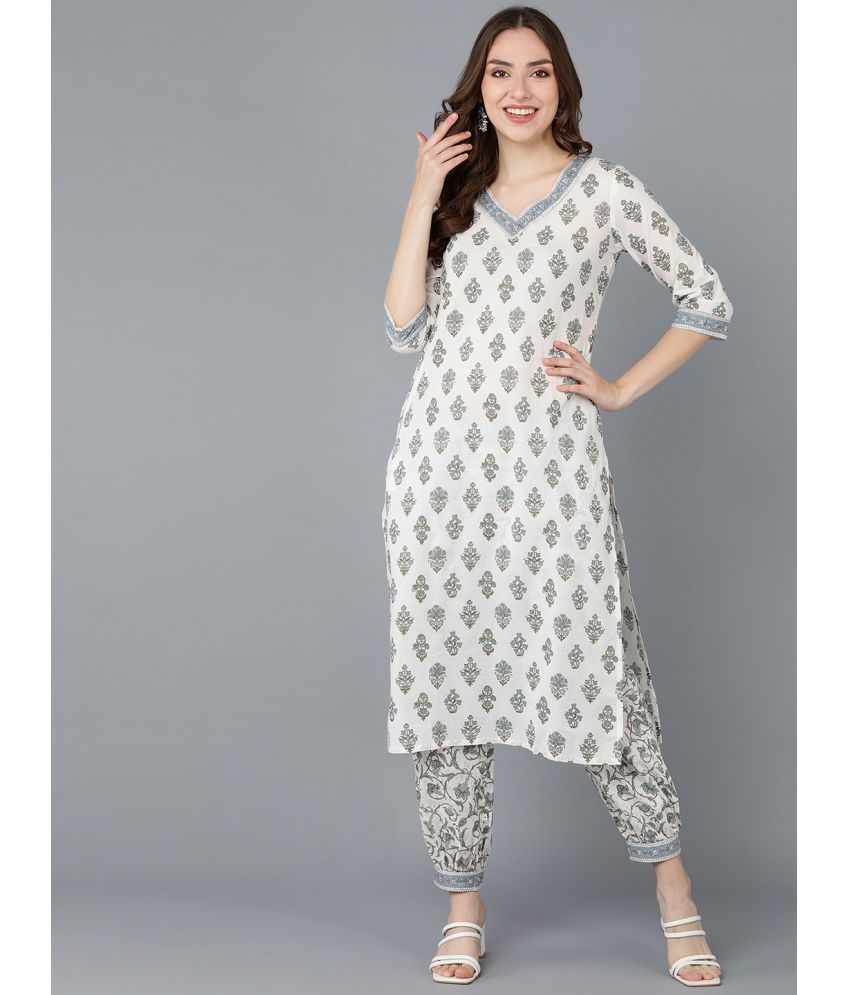     			Vaamsi Cotton Printed Kurti With Pants Women's Stitched Salwar Suit - Off White ( Pack of 1 )