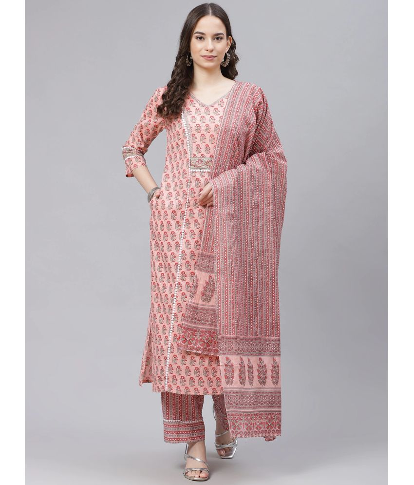     			Vaamsi Cotton Printed Kurti With Pants Women's Stitched Salwar Suit - Pink ( Pack of 1 )