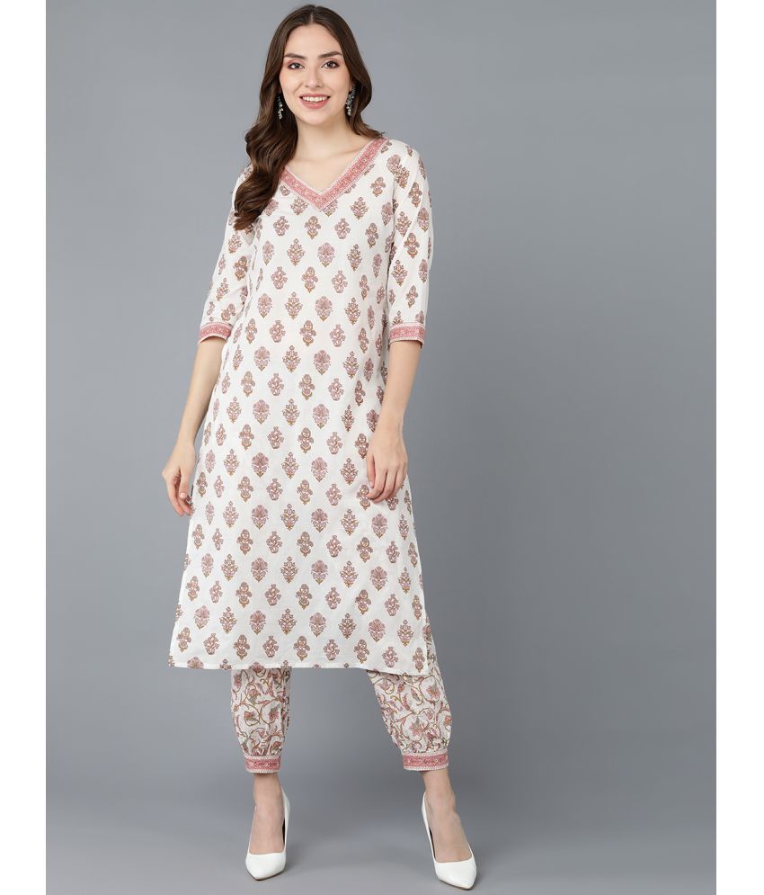     			Vaamsi Cotton Printed Kurti With Pants Women's Stitched Salwar Suit - Off White ( Pack of 1 )