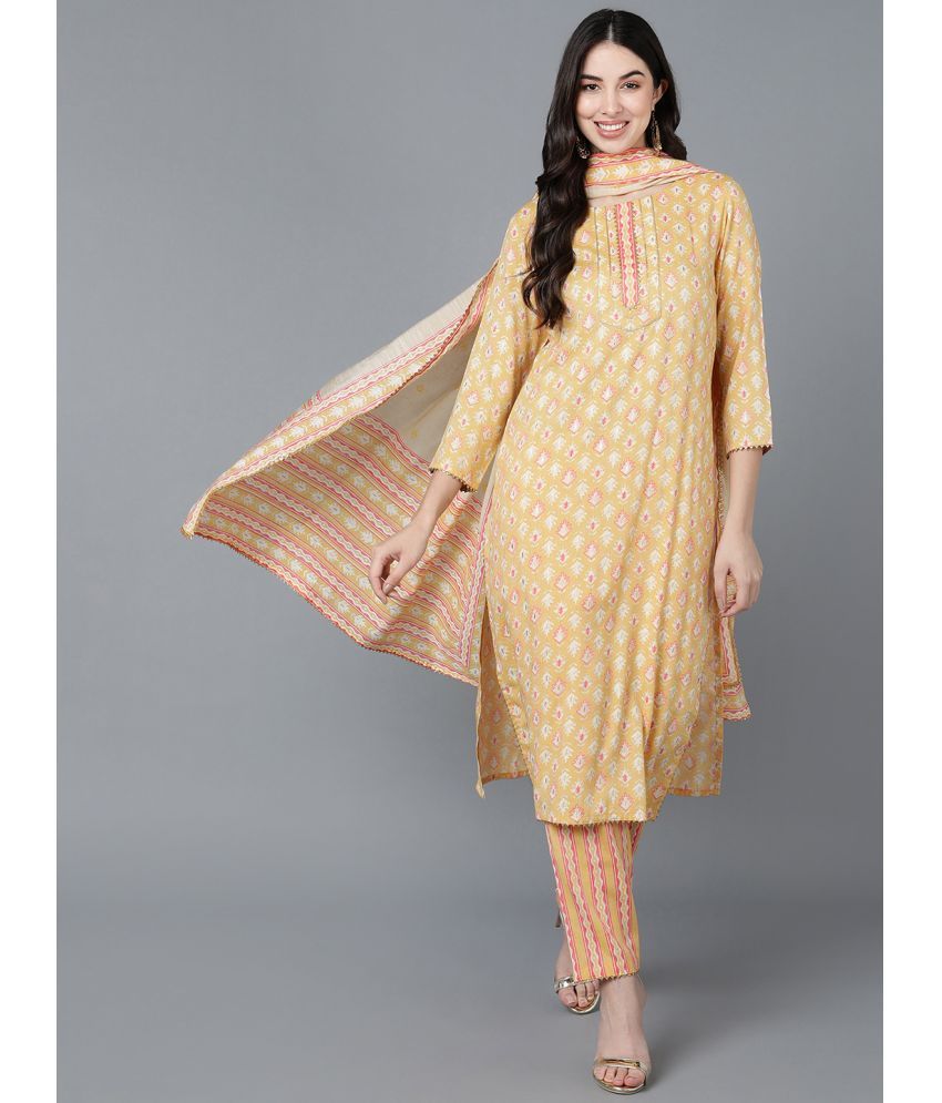     			Vaamsi Cotton Printed Kurti With Pants Women's Stitched Salwar Suit - Yellow ( Pack of 1 )