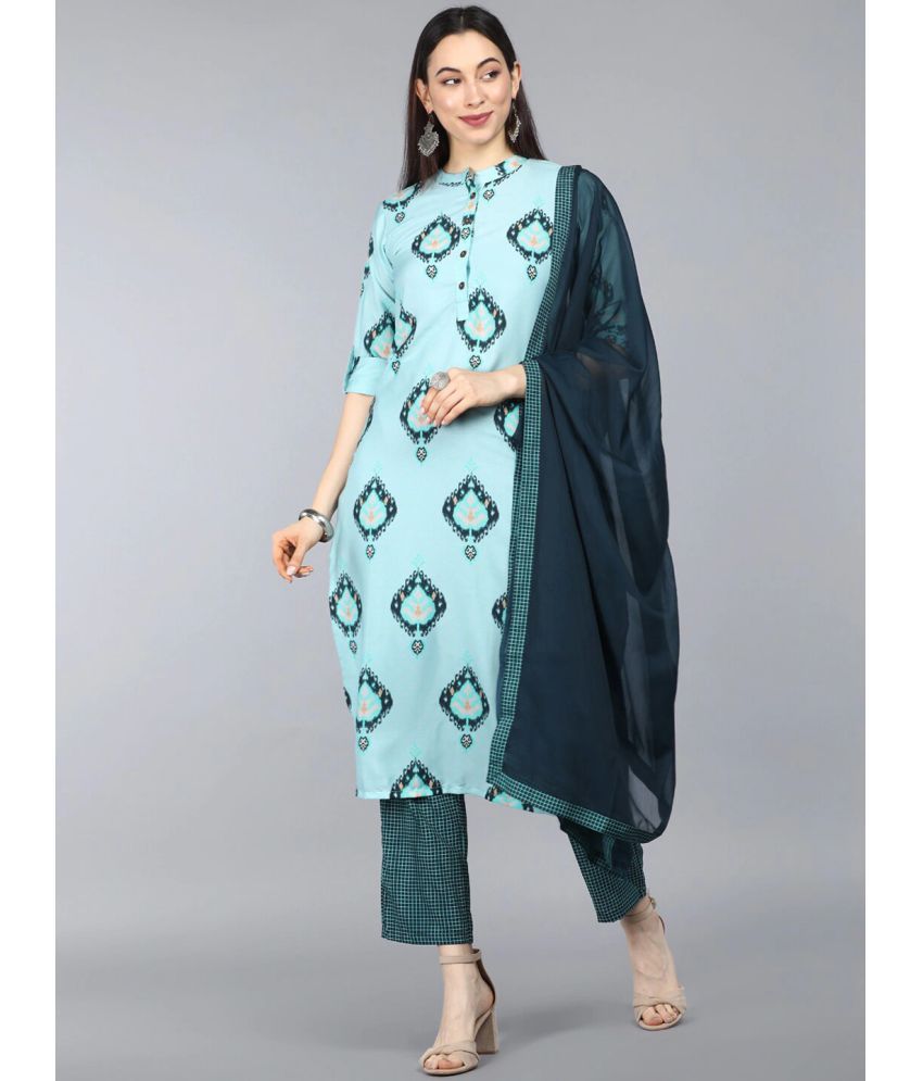     			Vaamsi Crepe Printed Kurti With Pants Women's Stitched Salwar Suit - Blue ( Pack of 1 )