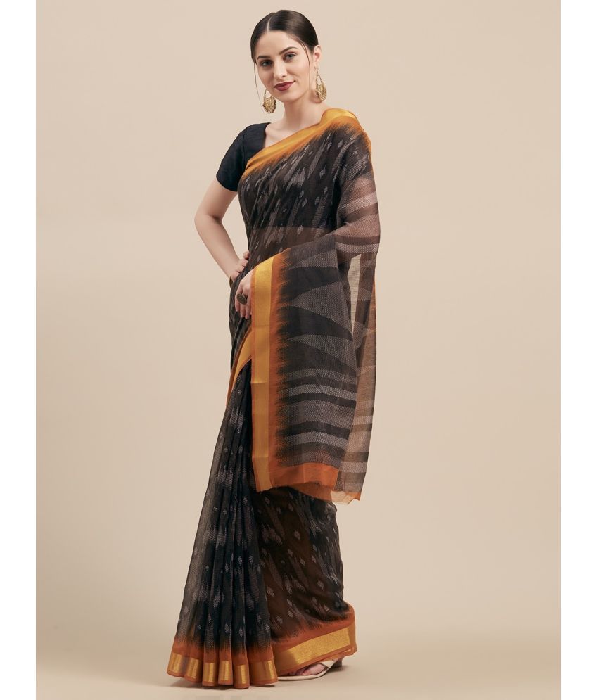     			Vaamsi Linen Printed Saree With Blouse Piece - Brown ( Pack of 1 )