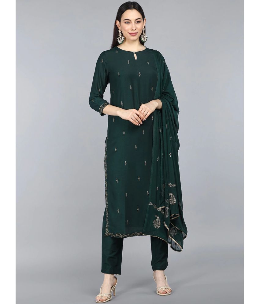     			Vaamsi Silk Printed Kurti With Pants Women's Stitched Salwar Suit - Green ( Pack of 1 )