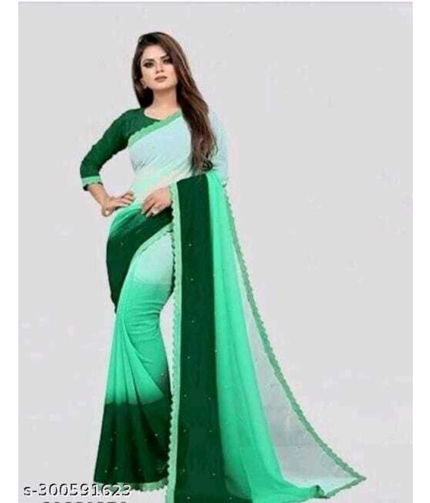     			Vkaran Cotton Silk Applique Saree Without Blouse Piece - Green ( Pack of 1 )