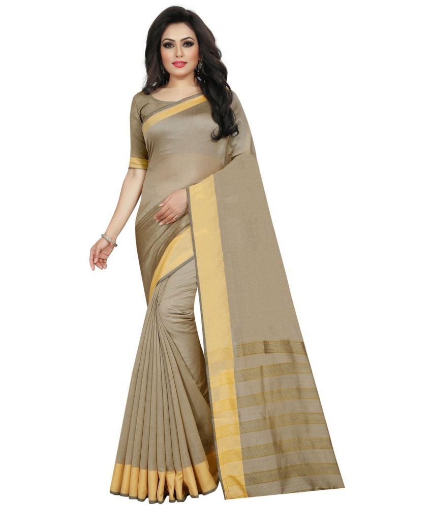     			Vkaran Cotton Silk Applique Saree Without Blouse Piece - Beige ( Pack of 1 )