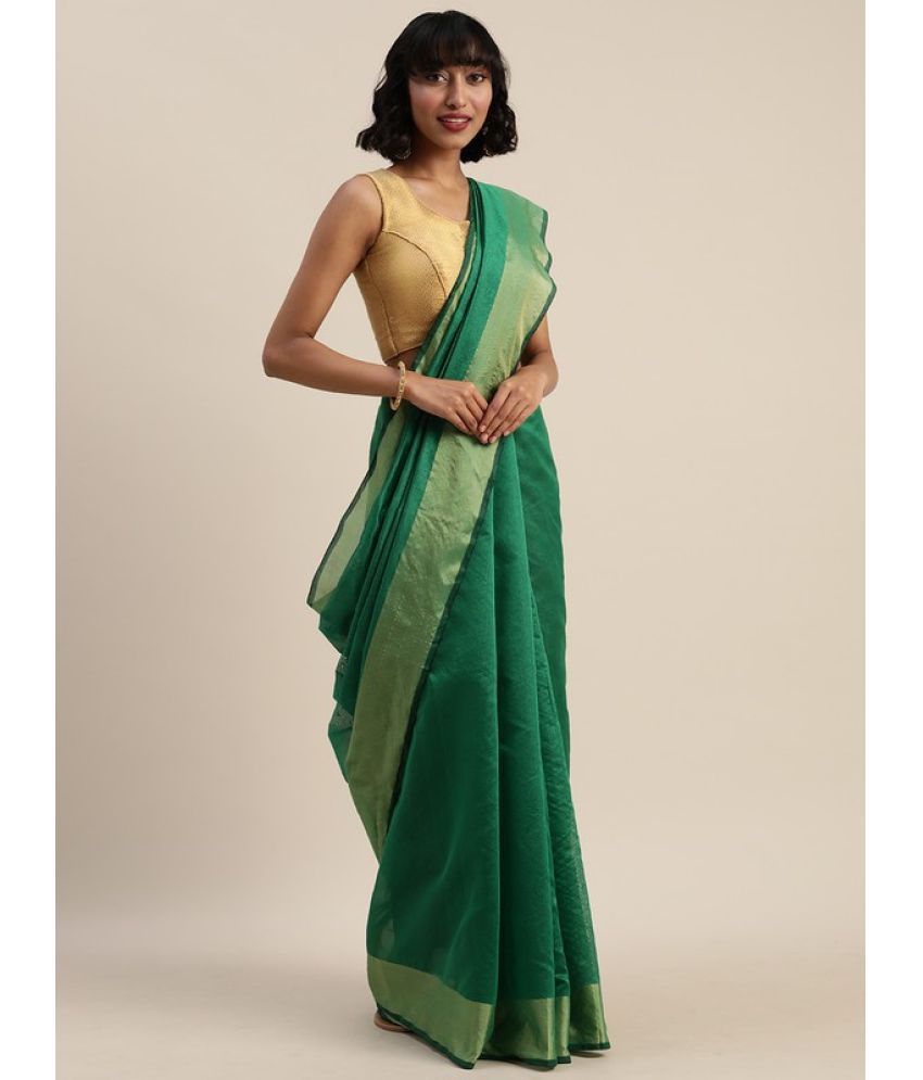    			Vkaran Cotton Silk Applique Saree Without Blouse Piece - Green ( Pack of 1 )