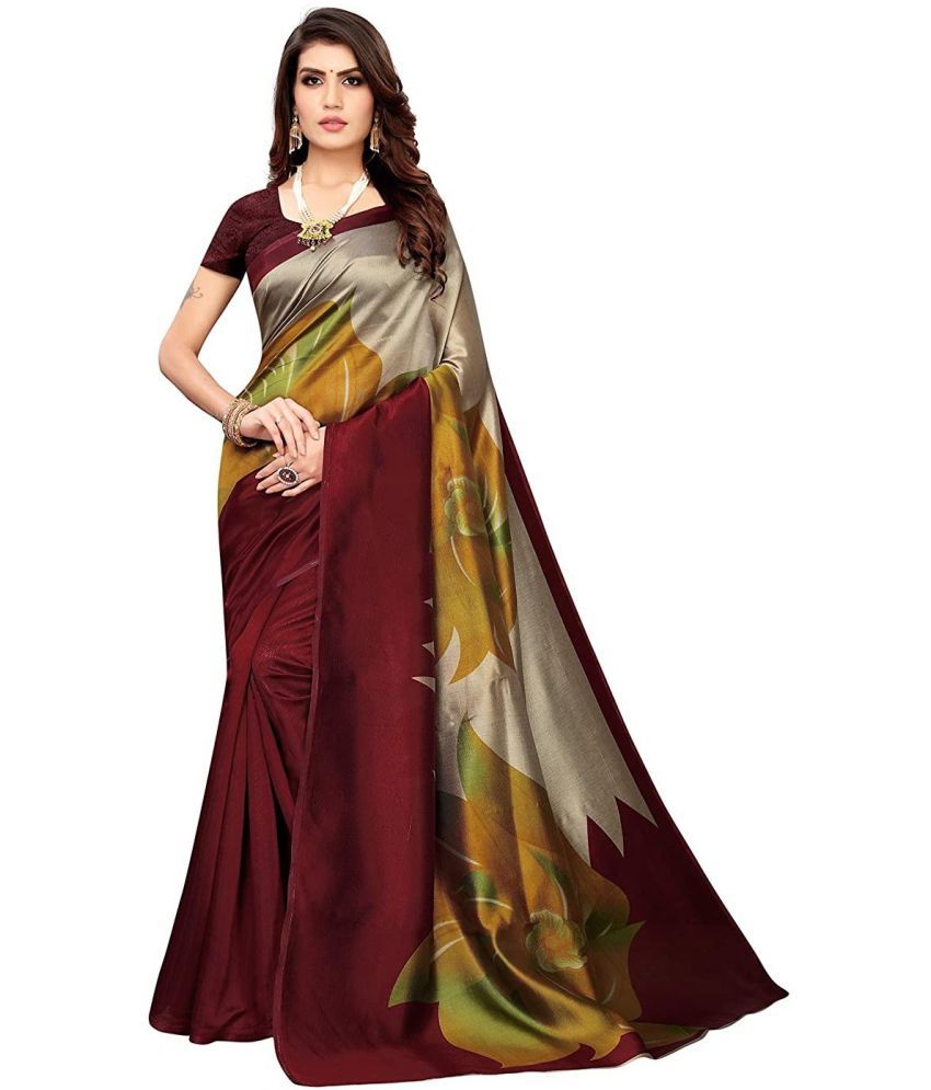     			Vkaran Cotton Silk Embellished Saree Without Blouse Piece - Maroon ( Pack of 1 )