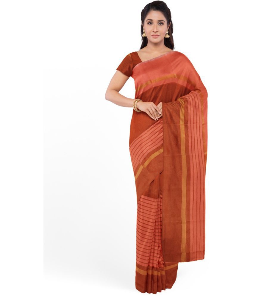     			Vkaran Cotton Silk Embellished Saree Without Blouse Piece - Brown ( Pack of 1 )