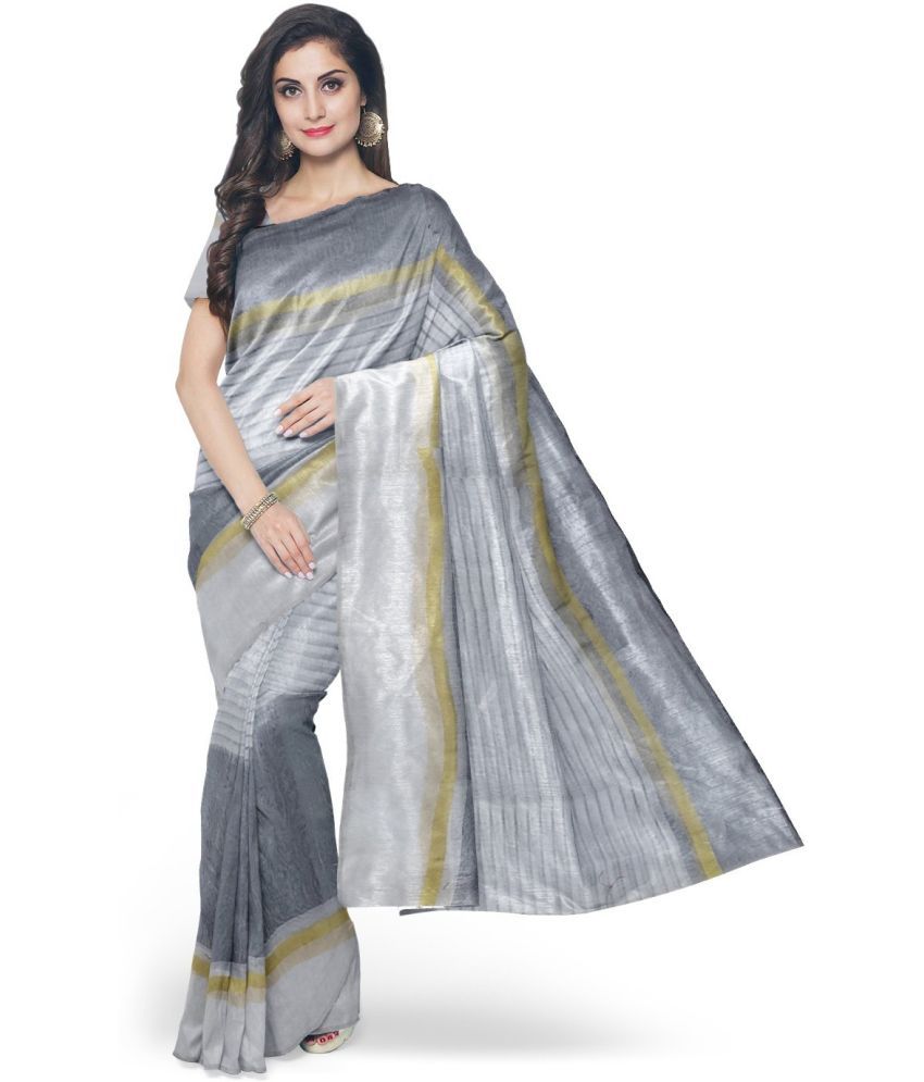     			Vkaran Cotton Silk Self Design Saree Without Blouse Piece - Grey ( Pack of 1 )