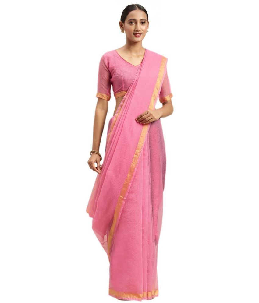     			Vkaran Cotton Silk Self Design Saree Without Blouse Piece - Pink ( Pack of 1 )