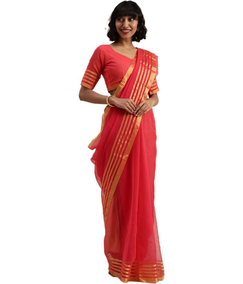     			Vkaran Cotton Silk Self Design Saree Without Blouse Piece - Pink ( Pack of 1 )