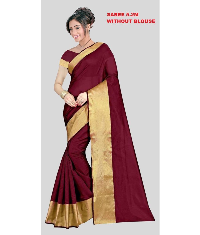     			Vkaran Cotton Silk Solid Saree Without Blouse Piece - Cream ( Pack of 1 )