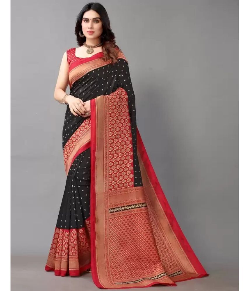     			Vkaran Cotton Silk Woven Saree Without Blouse Piece - Black ( Pack of 1 )