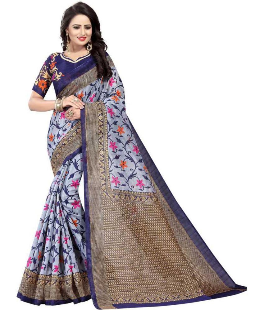     			Vkaran Cotton Silk Woven Saree Without Blouse Piece - Blue ( Pack of 1 )