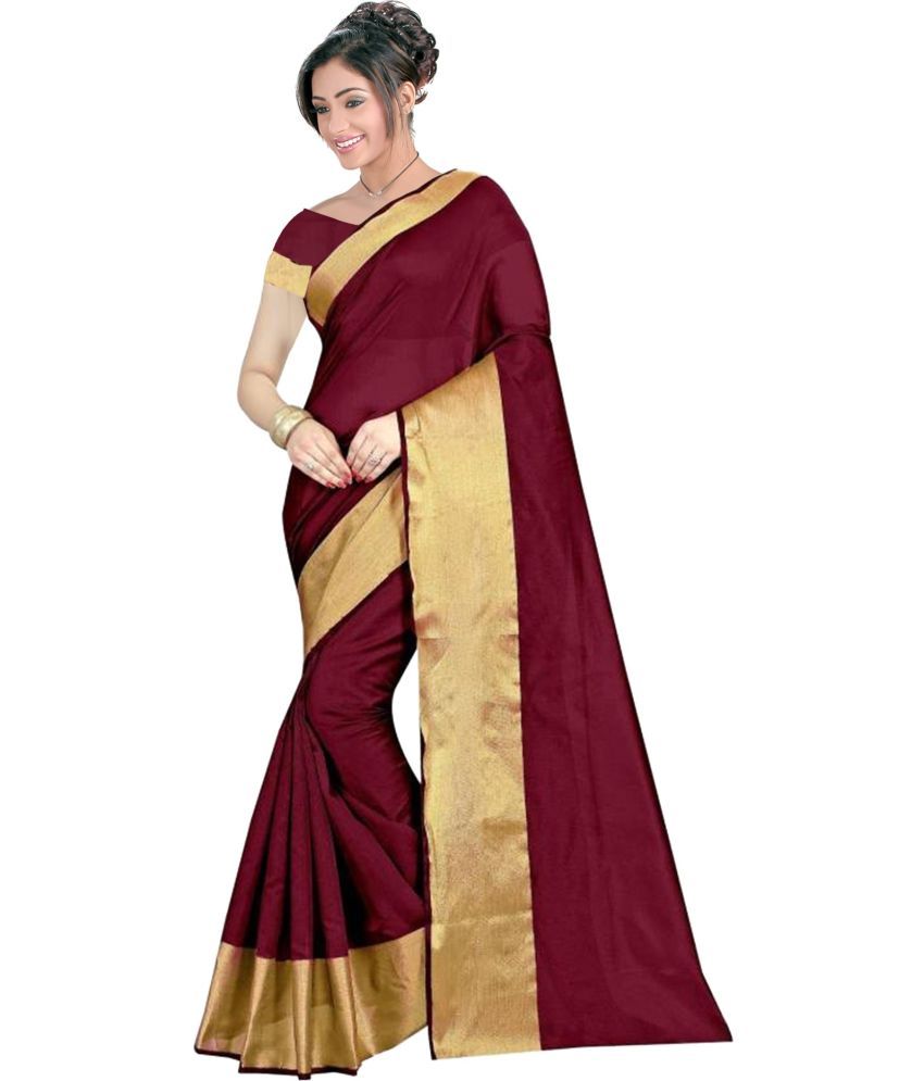     			Vkaran Cotton Silk Woven Saree Without Blouse Piece - Maroon ( Pack of 1 )