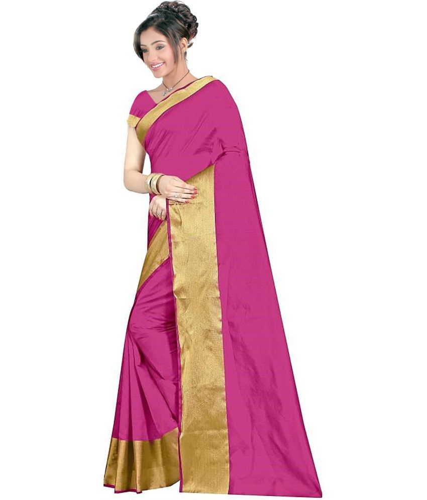     			Vkaran Cotton Silk Woven Saree Without Blouse Piece - Gold ( Pack of 1 )