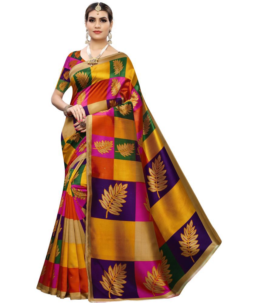     			Vkaran Cotton Silk Woven Saree Without Blouse Piece - Pink ( Pack of 1 )