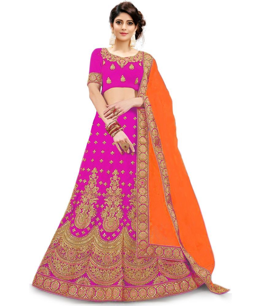     			kedar fab Pink Silk Blends Circular Semi Stitched Lehenga