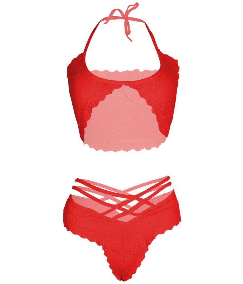     			psychovest Red Lace Women's Bra & Panty Set ( Pack of 1 )