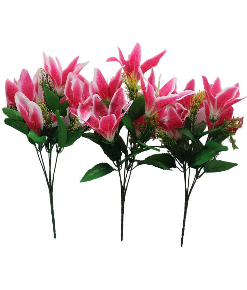    			Hidooa - Pink Lily Artificial Flowers Bunch ( Pack of 3 )