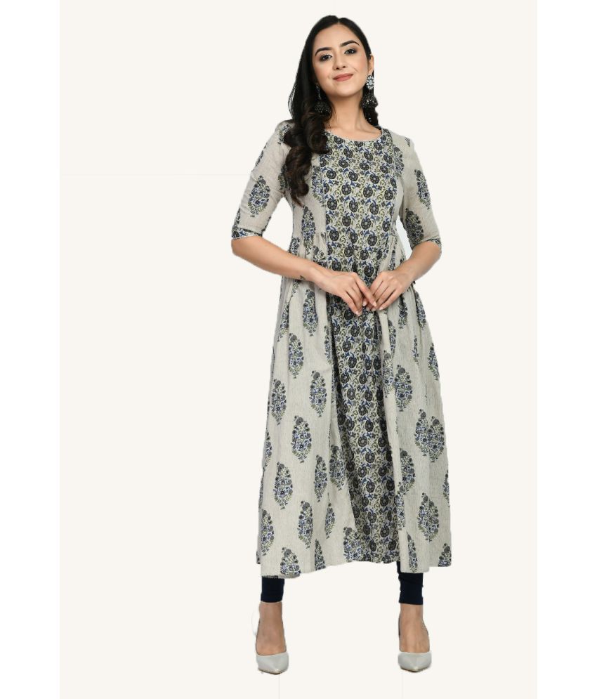     			Neel & Ned Cotton Printed Ankle Length Women's A-line Dress - Grey ( Pack of 1 )