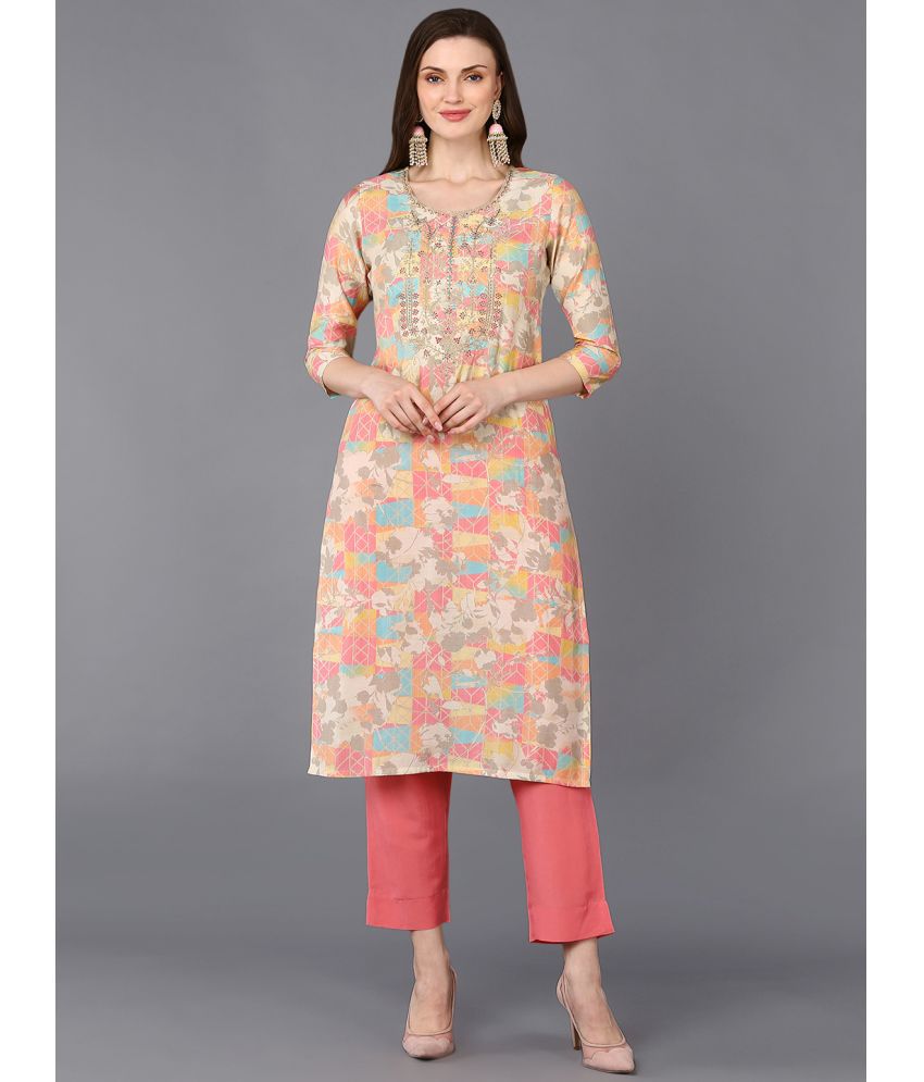     			Vaamsi Silk Blend Printed Straight Women's Kurti - Multicoloured ( Pack of 1 )