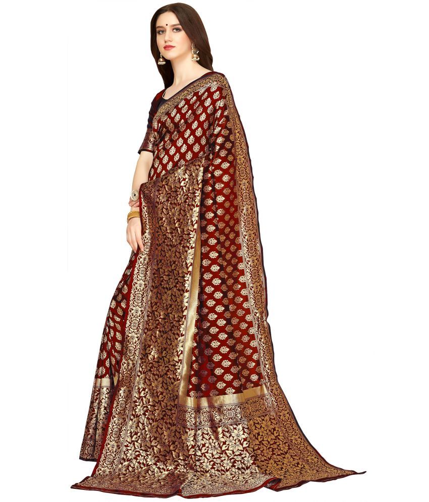     			kedar fab Jacquard Woven Saree With Blouse Piece - Maroon ( Pack of 1 )