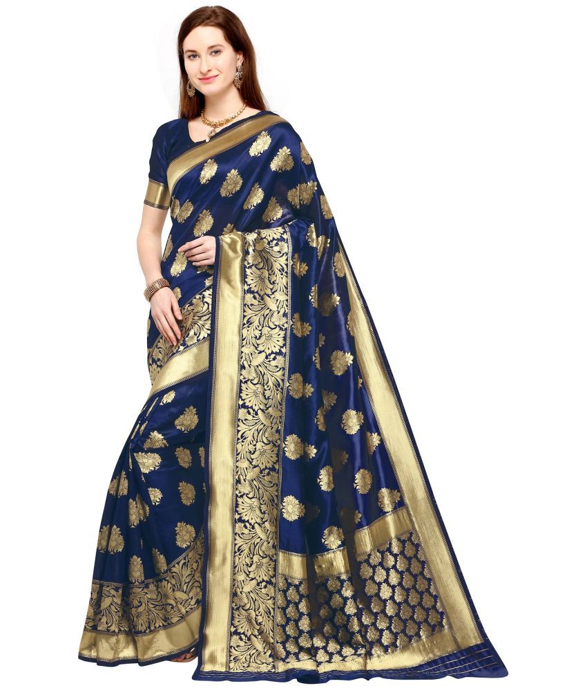     			kedar fab Jacquard Woven Saree With Blouse Piece - Blue ( Pack of 1 )