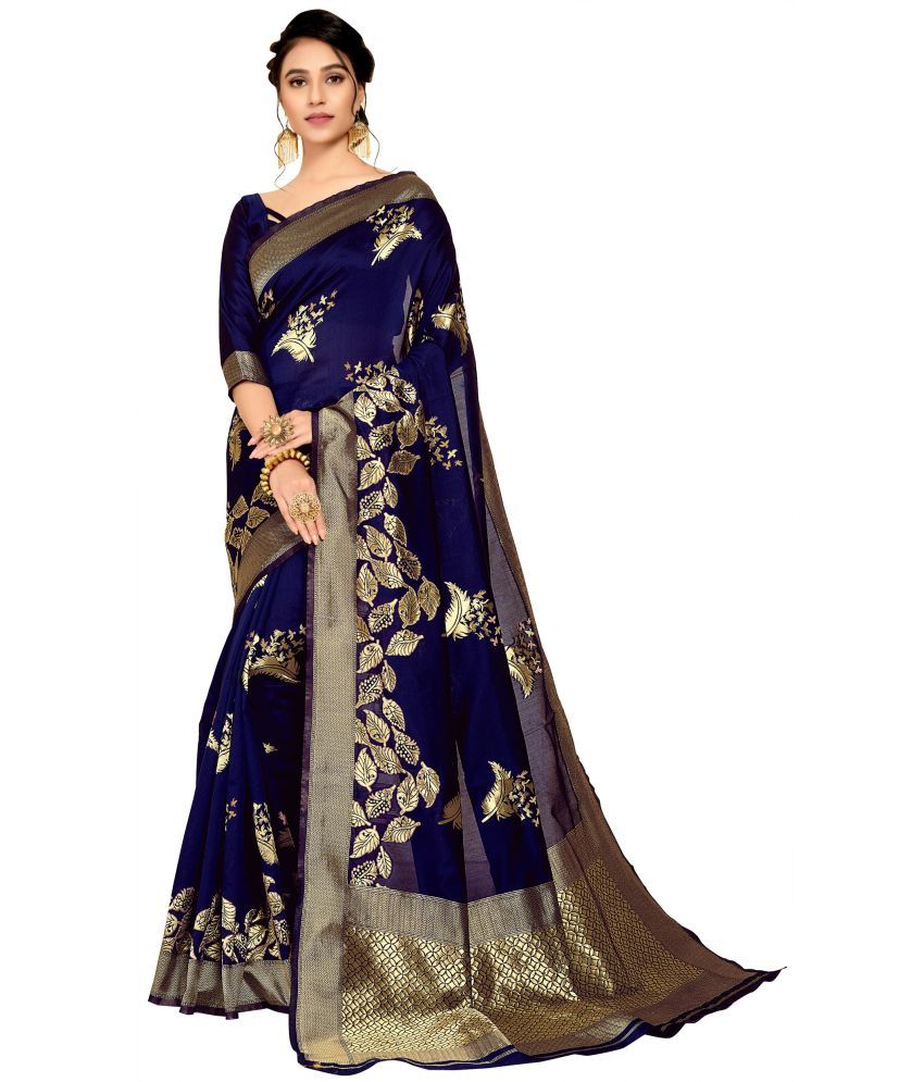     			kedar fab Jacquard Woven Saree With Blouse Piece - Blue ( Pack of 1 )