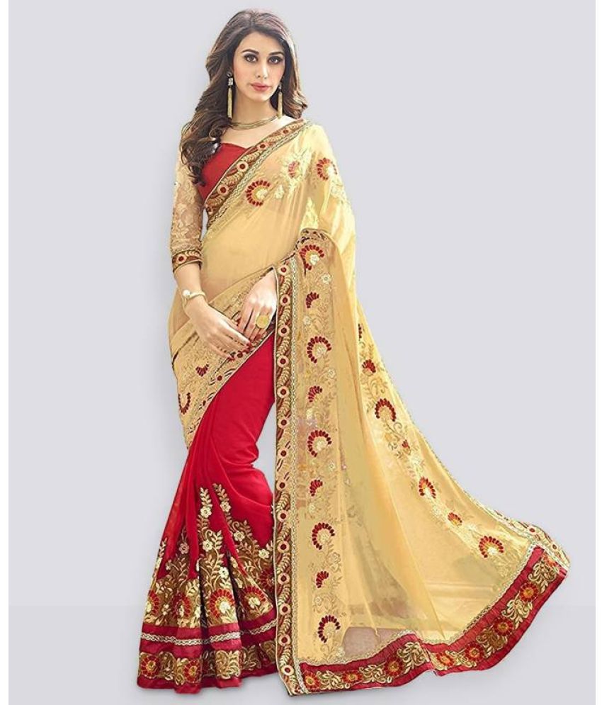     			kedar fab Silk Blend Embroidered Saree With Blouse Piece - Cream ( Pack of 1 )