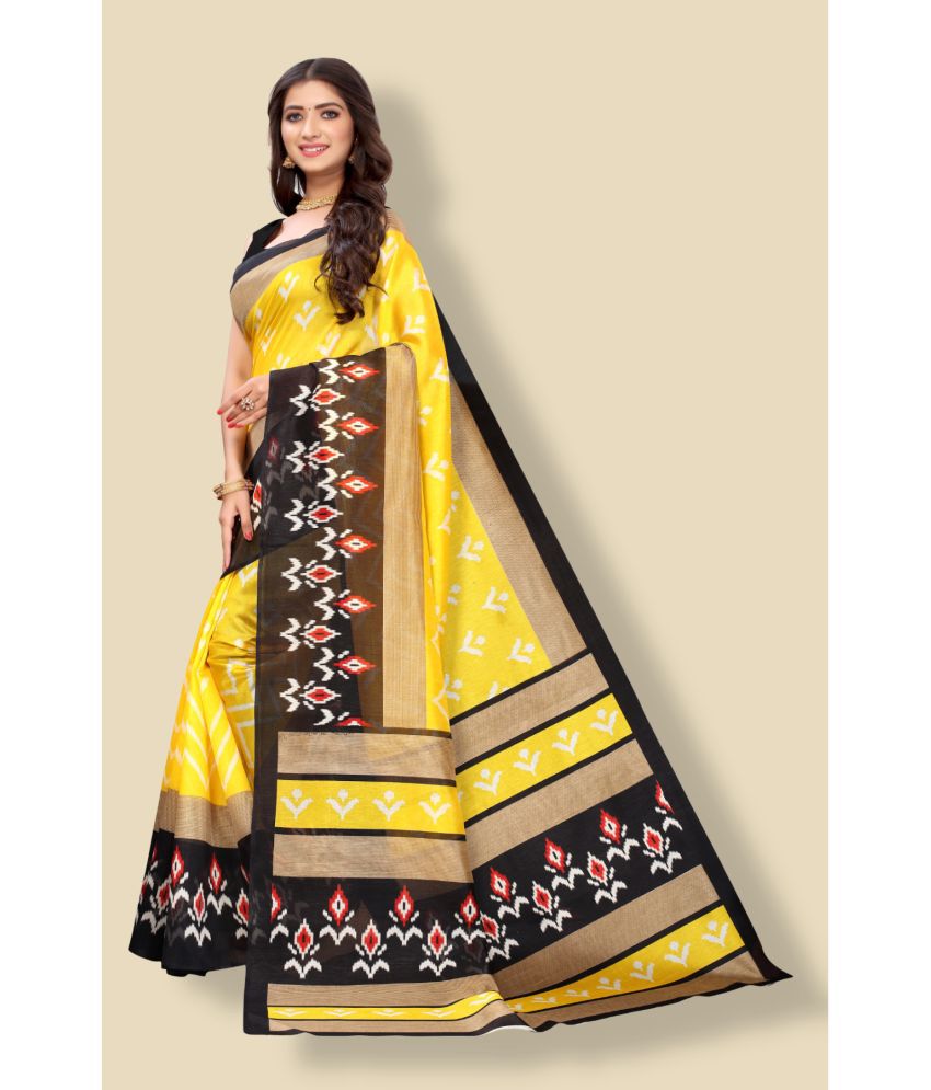     			Aadvika Art Silk Printed Saree With Blouse Piece - Yellow ( Pack of 1 )
