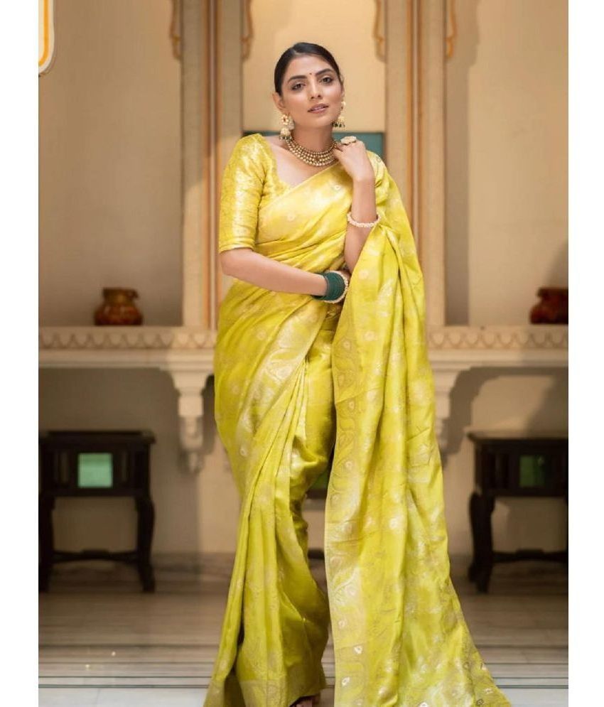     			Apnisha Silk Woven Saree With Blouse Piece - Yellow ( Pack of 1 )