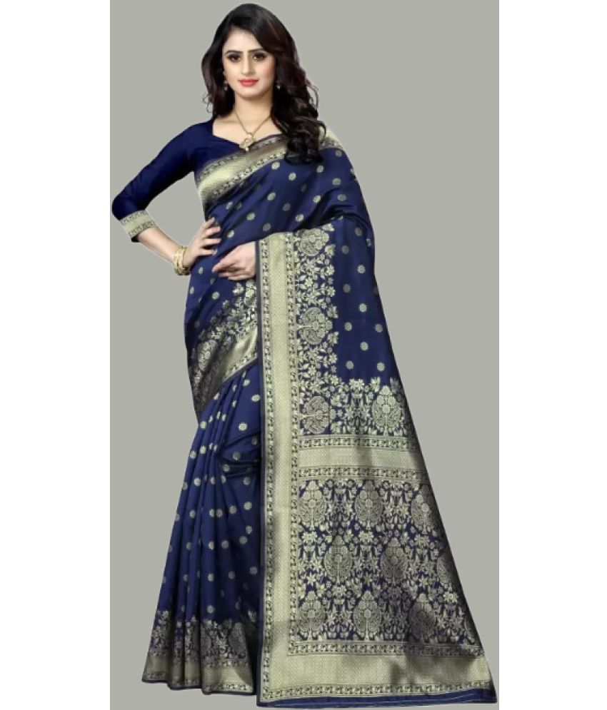     			GARIYA Banarasi Silk Woven Saree With Blouse Piece - Navy Blue ( Pack of 1 )