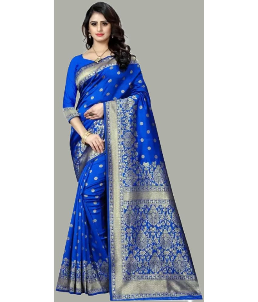     			GARIYA Banarasi Silk Woven Saree With Blouse Piece - Blue ( Pack of 1 )