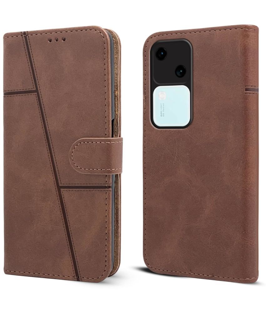    			NBOX Brown Flip Cover Artificial Leather Compatible For Vivo V30 5G ( Pack of 1 )