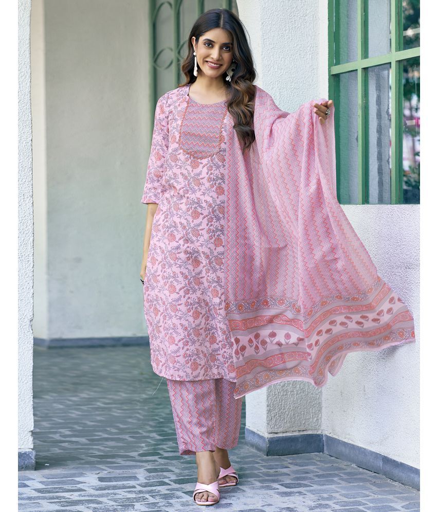     			Skylee Rayon Printed Kurti With Pants Women's Stitched Salwar Suit - Pink ( Pack of 1 )