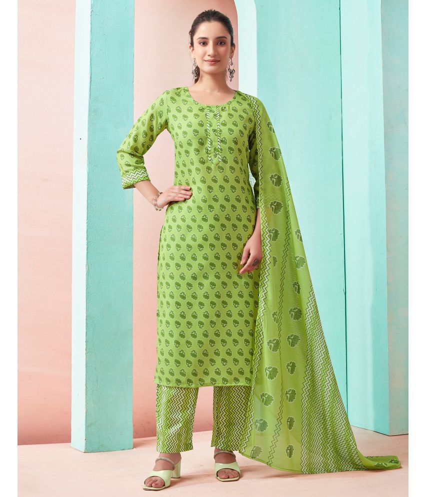     			Skylee Rayon Printed Kurti With Pants Women's Stitched Salwar Suit - Green ( Pack of 1 )