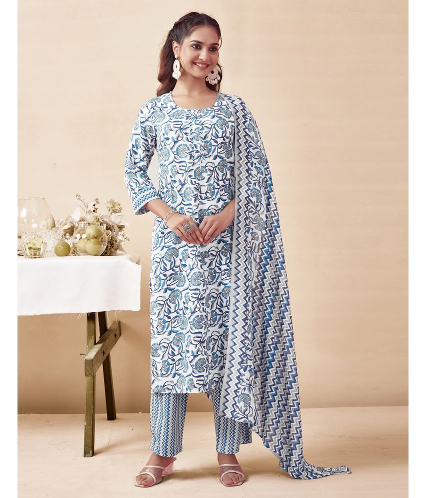     			Skylee Rayon Printed Kurti With Pants Women's Stitched Salwar Suit - Light Blue ( Pack of 1 )