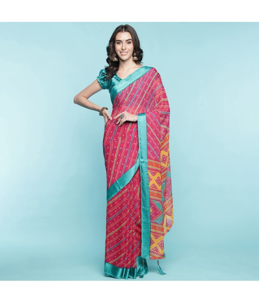     			Rekha Maniyar Fashions Chiffon Printed Saree With Blouse Piece - Pink ( Pack of 1 )