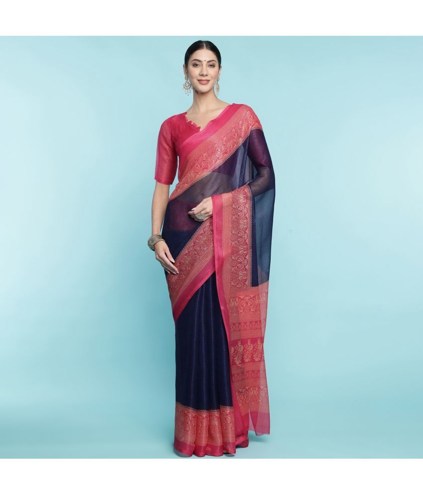     			Rekha Maniyar Chiffon Woven Saree With Blouse Piece - Navy Blue ( Pack of 1 )