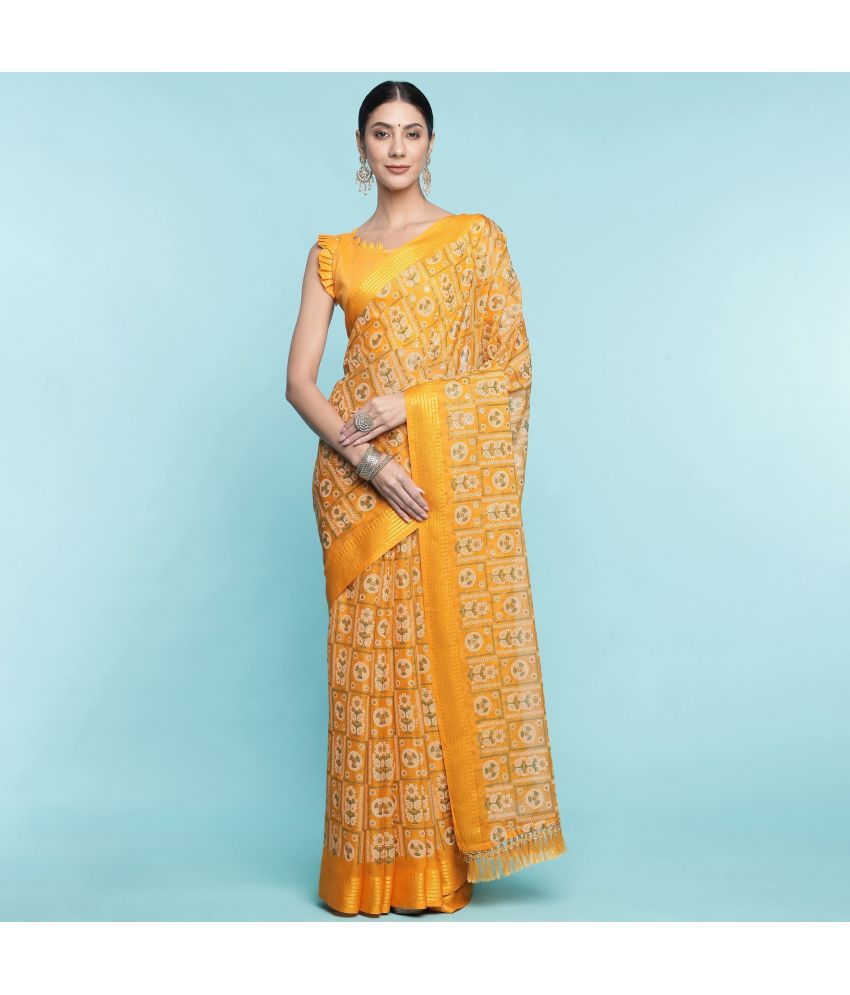     			Rekha Maniyar Fashions Georgette Printed Saree With Blouse Piece - Yellow ( Pack of 1 )